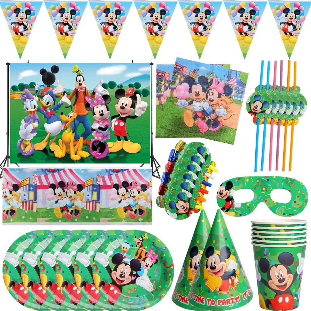 Cartoon MINISO Mickey Mouse Theme Kids Favor Birthday Pack Event Party Cups Plates Baby Shower Disposable Tableware Supplies