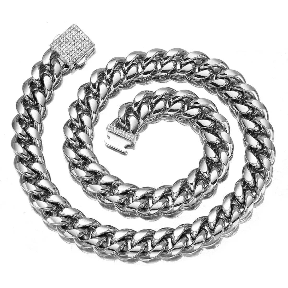 Any Length 7"-40" 6mm-14mm New Fashion Women Mens Chain 316L Stainless Steel Miami Link Necklace or Bracelet Crystal Buckle Gift