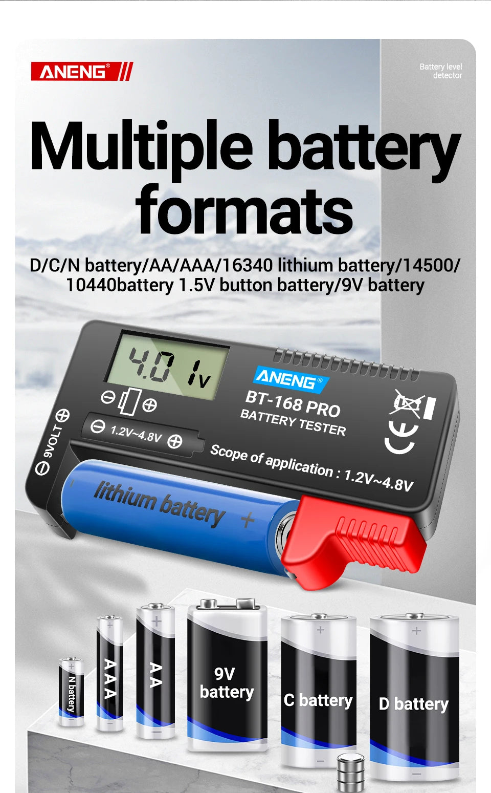 ANENG BT-168 PRO Digital Lithium Battery Capacity Tester Checkered load analyzer Display Check AAA AA Button Cell Universal test