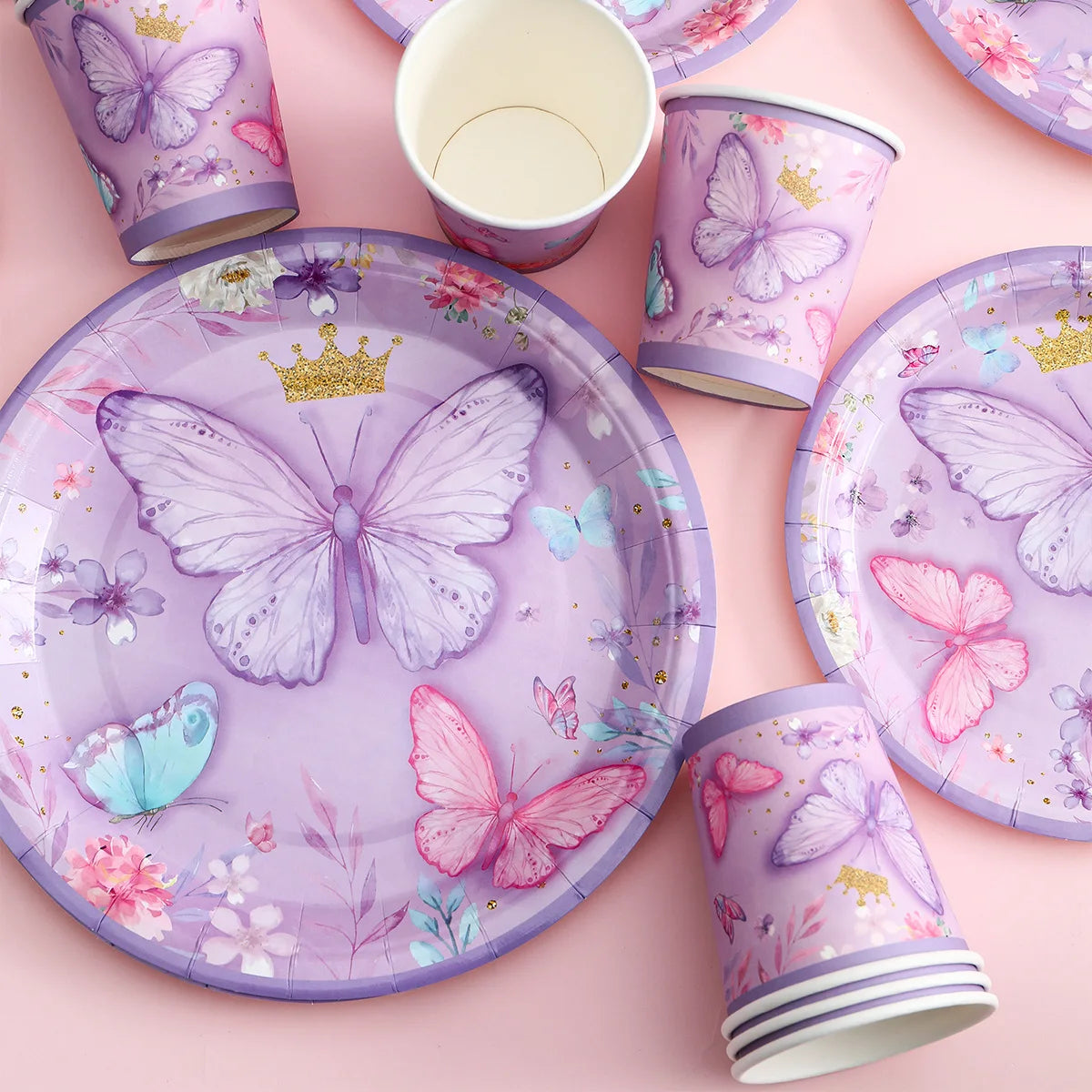 Purple Butterfly Disposable Tableware Napkin Butterfly Birthday Party Decor Girl Baby Shower Baptism Gender Reveal Supplies