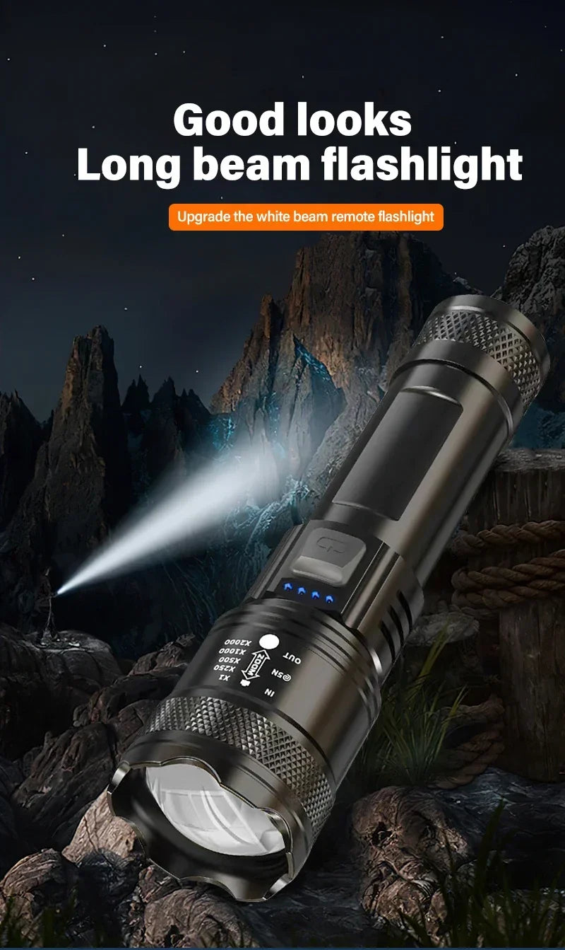 9900LM Powerful LED Flashlight Battery Display USB Rechargeable Light Telescopic Zoom Torch Lamp Outdoor Camping Fishing Lantern