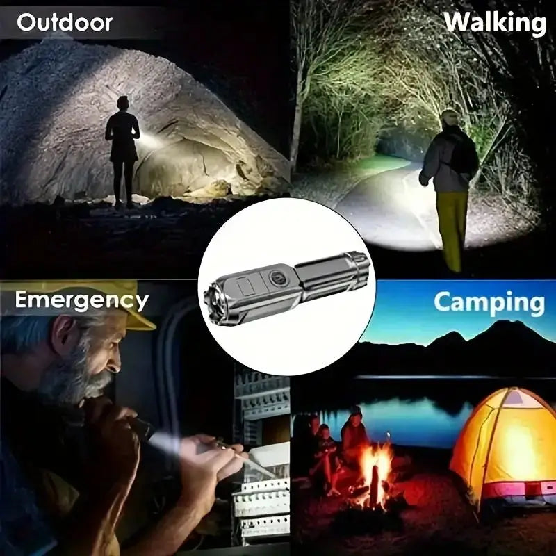 LED Camping Torch Flashlight High Power USB Rechargeable Spotlight Zoom Lantern Built-in Battery For Fishing Outdoor Waterproof