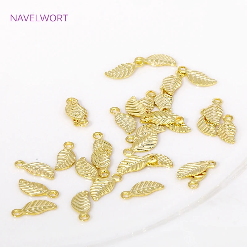 18K Gold Plated Brass Mini Tree Leaf Leaves Charms Pendants,For Earrings Necklace Jewelry Making DIY Handmade Crafts Wholesale