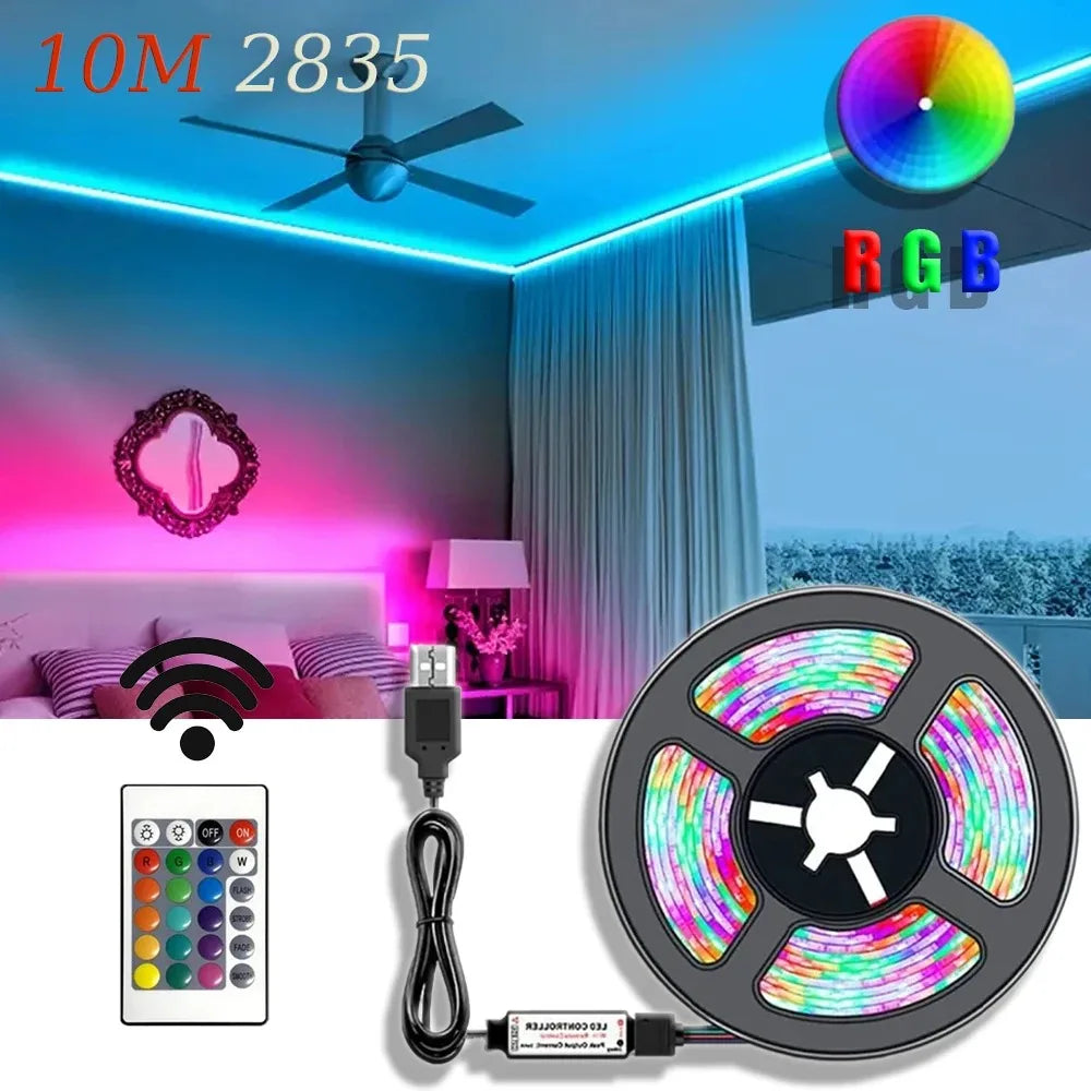 2835 10M 45leds/M LED Lights Strip 24 Key IR Remote Control DIY Backlight TV Light Belt Flexible Cabinet Light For Home Decor