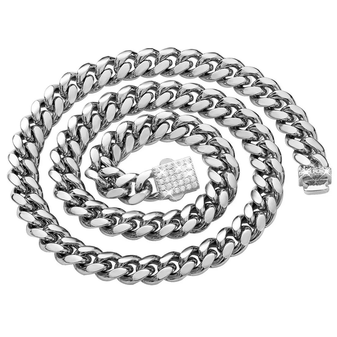 Any Length 7"-40" 6mm-14mm New Fashion Women Mens Chain 316L Stainless Steel Miami Link Necklace or Bracelet Crystal Buckle Gift