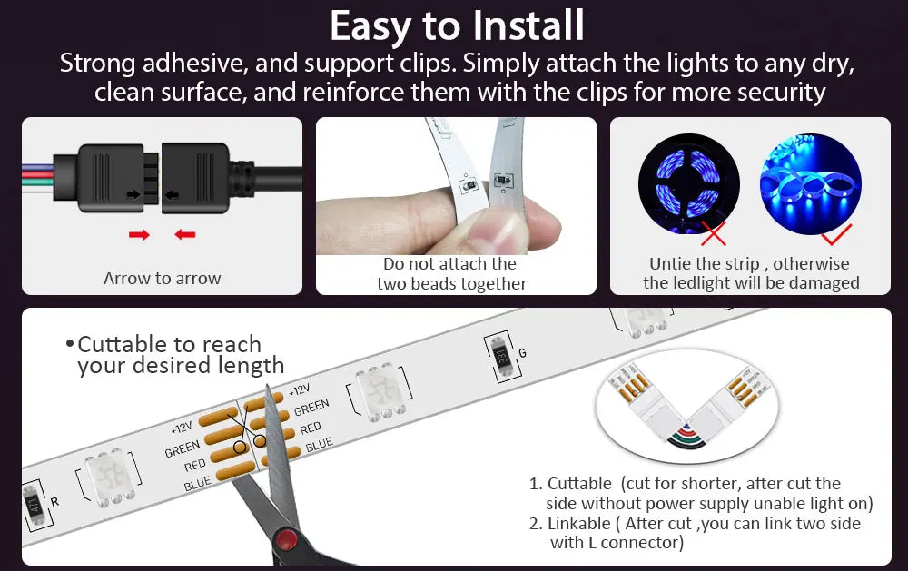 LED Strip Lights RGB 5050 ,5V 1M-30M,16 million colors, RGB , Led Strip Lighting Music Sync, Color Changing for Party Home