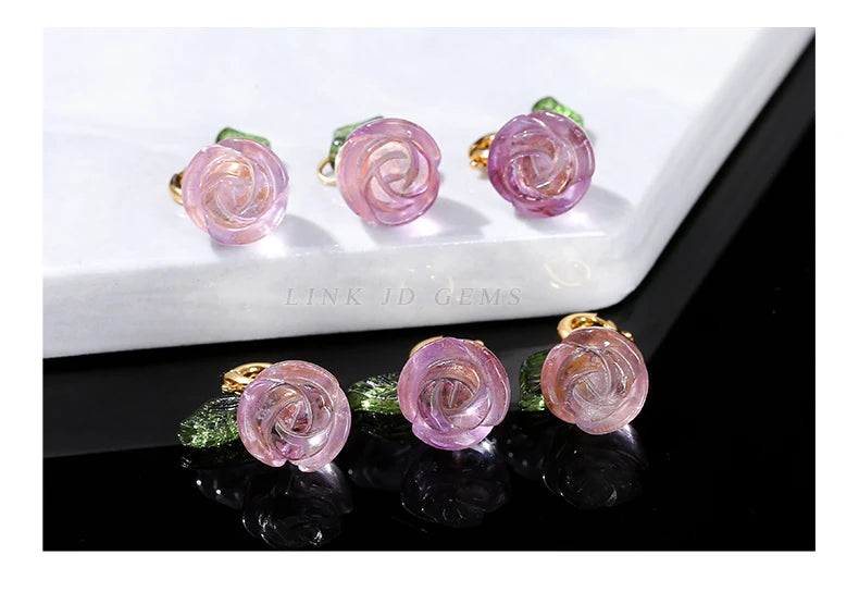 1 Pc Natural Amethyst Rose Flower Shape Copper Buckle Pendant Quality Charm For Jewelry Making Diy Necklace Bracelet Accessory