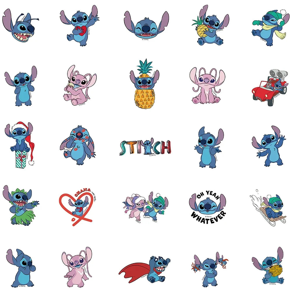 50pcs Disney Cartoon Kawai Stitch Stickers for Phone Laptop Diary Guitar Suitcase Graffiti Waterproof Sticker Decals Kids Toy