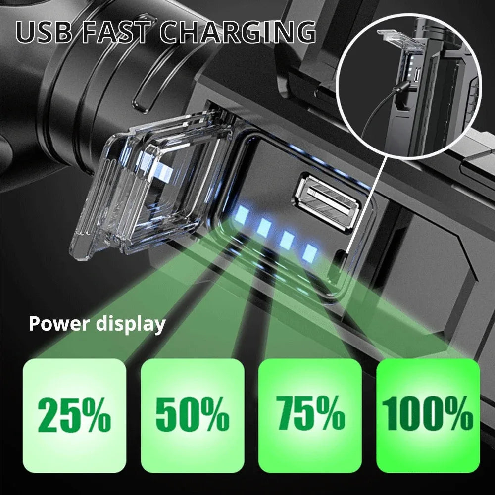 LED flashlight ultra-long lighting distance lamp searchlight can charge high power, outdoor searchlight strong flashlight