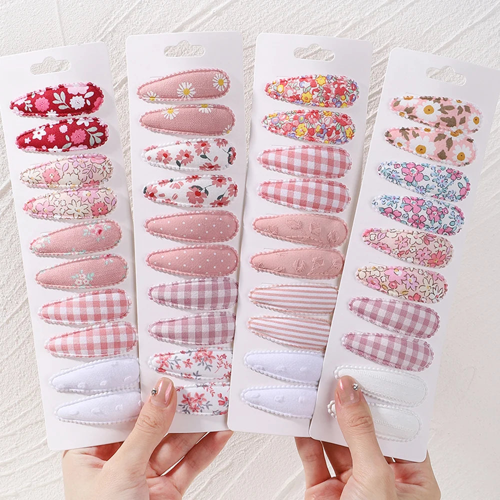 10Pcs/Lot Hair Clip Newborn Print Cotton Alloy Hair Bow Snap Set Fabric Plaid Hairpins Girls Kids Headwear Baby Hair Accessories