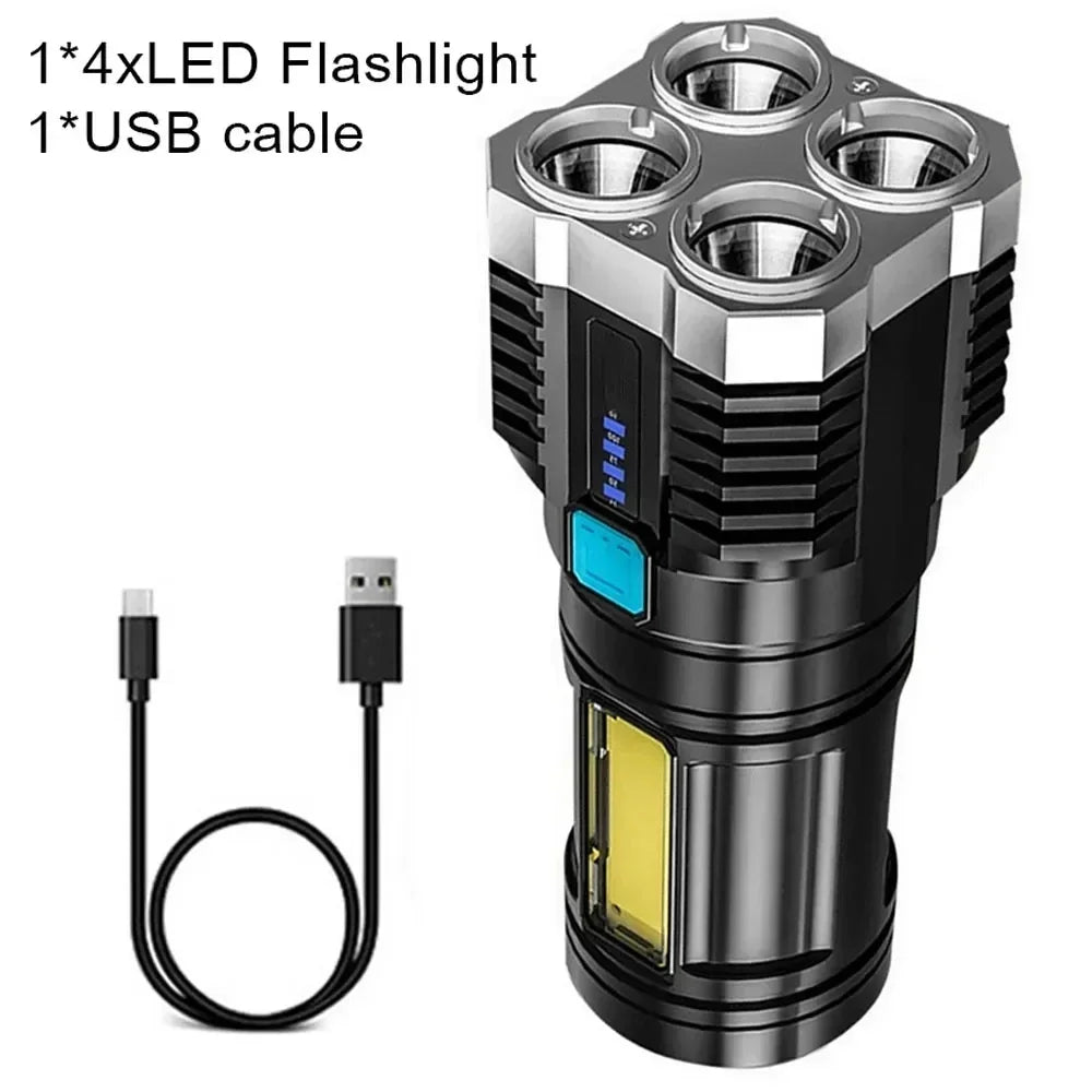 High Power Rechargeable Led Flashlights 7LED Camping Torch With Cob Side Light Lightweight Outdoor Lighting ABS Material