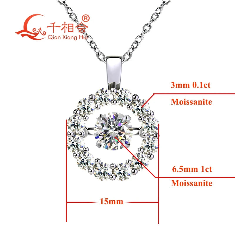 1ct 6.5mm dancing  moissanite stone 15mm pendant S925 silver necklace D VVS white round Jewelry Engagement wedding datting gift