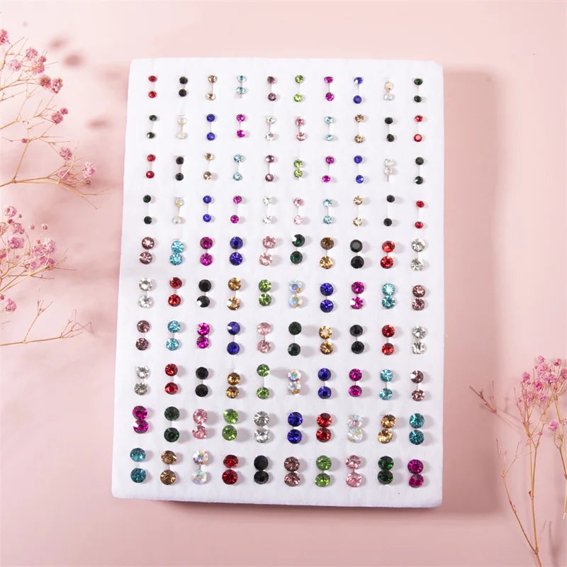 100Pair Women Acrylic Crystal Small Stud Earrings Set Girls Heart Star Animal Moon Plastic Geometric Earring Jewelry Gifts