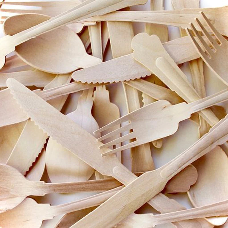 Party Disposable Wooden Cutlery Fork/Spoon/Cutters Knives Party Supplies Kitchen Utensil Birthday Dessert Tableware Packing 16cm