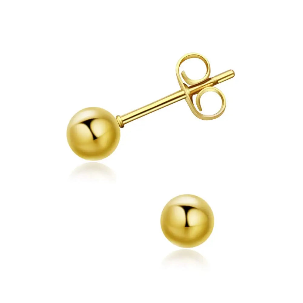 1 Pair Tiny Women Girls 14K Gold Plated Round Ball Stud Earrings Surgical Stainless Steel Earrings Set 2-6MM