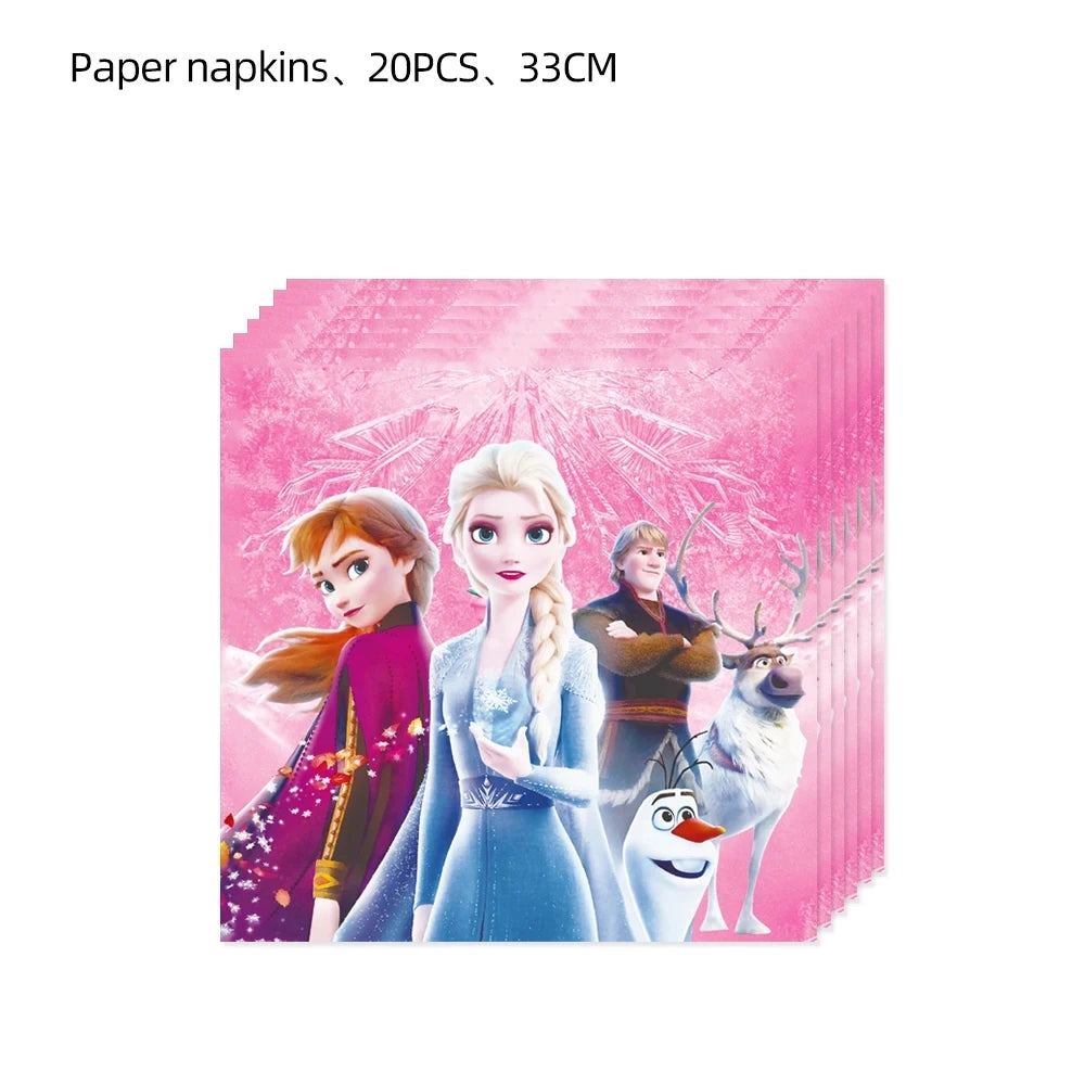 Disney Pink Frozen Theme Party Supplies Disposable Tableware Paper Cups Napkins Plates Banners Elsa And Anna Birthday Decoration