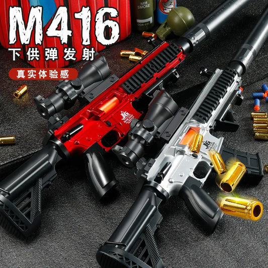 New Model M416 Fully Automatic Shell Throwing Soft Bullet Gun, Electric Combo Hand Automatic Shell Throwing Toy Gun