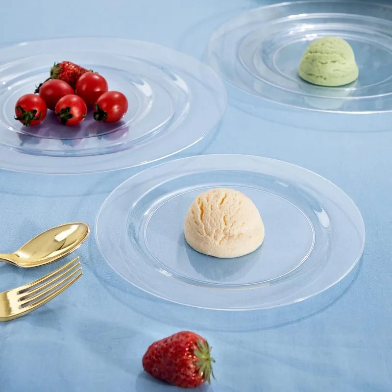 100PCS Clear Plastic Disposable Plates Include 50PCS 10.25inch Clear Dinner Plates and 50PCS 7.5inch Clear Dessert/Salad Plates