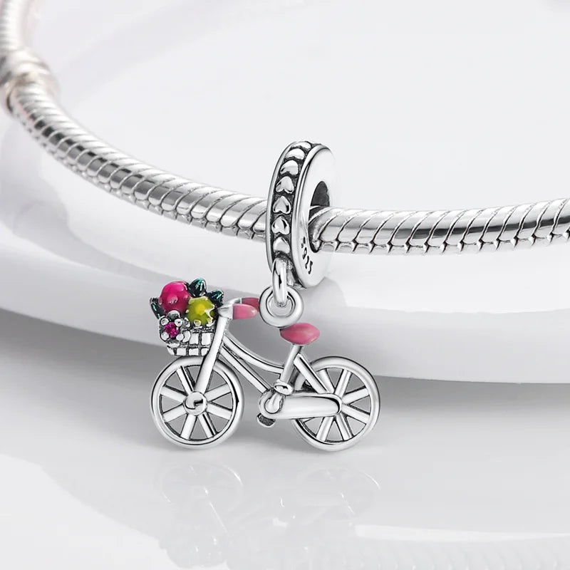 Brilliant Colorful Flower Charm Beads 925 Sterling Silver Bellflower Tulip Rose Dangle Fit Original Bangle Bracelet DIY Jewelry