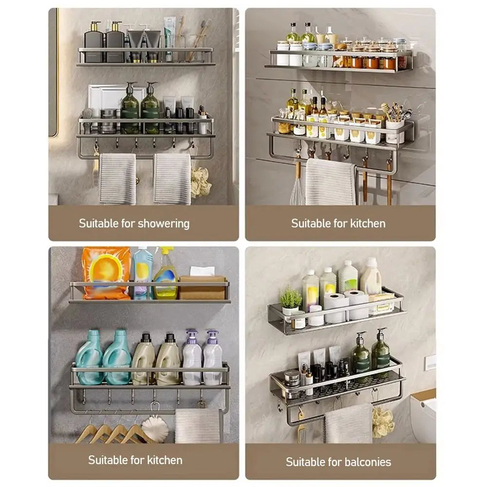 Bathroom Shelves Corner Shower Shelf Aluminum Wall Mount Shampoo Storage Rack Holders No Drill Kitchen Bathroom Accessories