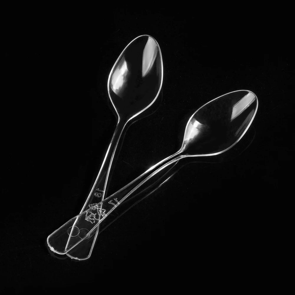 100 Pcs Disposable Mini Tasting Spoons For Ice Cream Cake Desert Jelly Pudding Party Supplies Black/Clear Plastic Serving Spoons