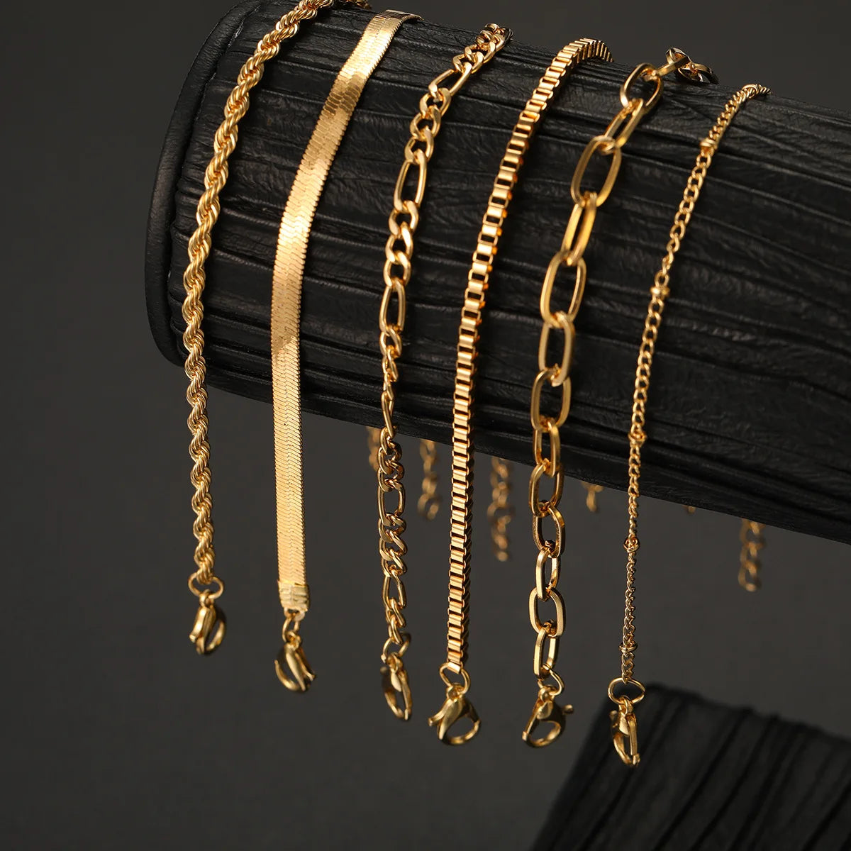 LATS 6Pcs Gold Color Bracelet Set Boho Retro Thick Twist Cuban Chain Bracelet for Women 2023 Trendy Quality Jewelry Gifts