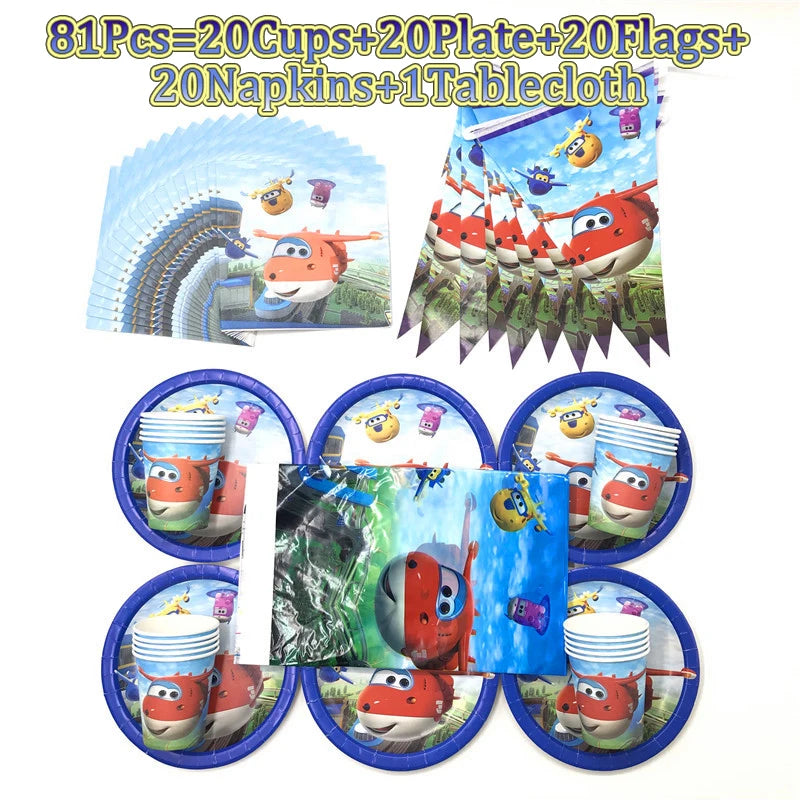 Kids Birthday Gift Bag Cartoon Super Wings Theme Party Supplies Jett Paper Cup Plates Napkin Baby Shower Disposable Tableware