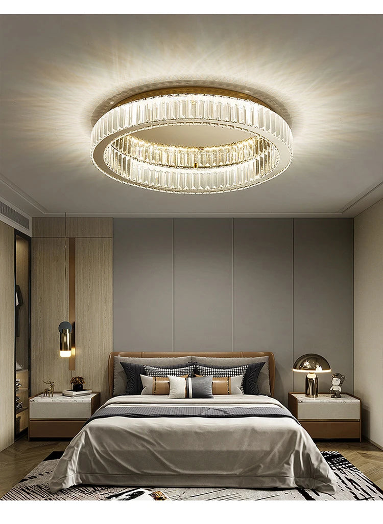 Modern interior living room luxury gold round crystal ceiling light indoor home lighting ceiling light ring glossy LED light