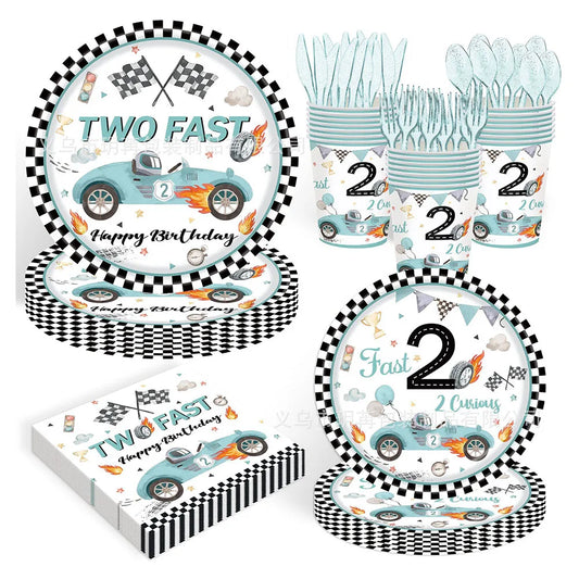 Racing Car Disposable Tableware PLates Cups Napkin Tablecloth Two Fast Birthday Party Decorations