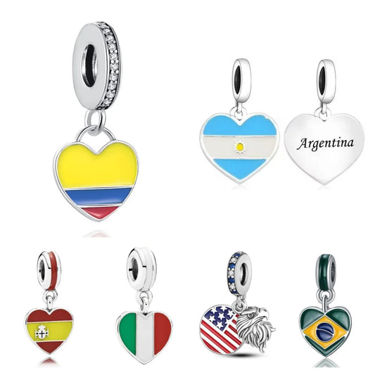 New Flag Pendant Dangle Diy Bead Fit European 925 Silver Bracelet Jewelry Accessories Sterling