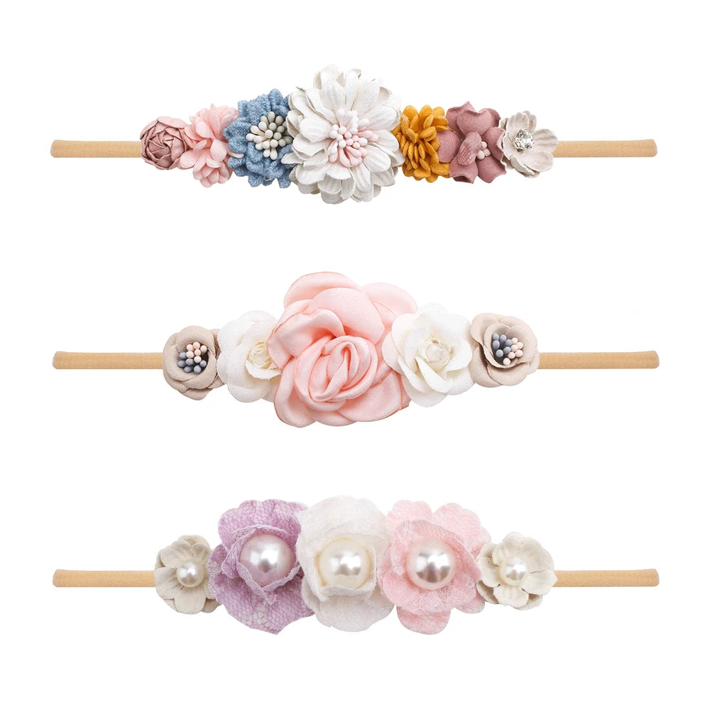 3pcs/set Baby Girl Headband Newborn Elastic Flower Toddler Hair Band Kids Headwear Nylon Soft Hairbands Child Hair Accessories