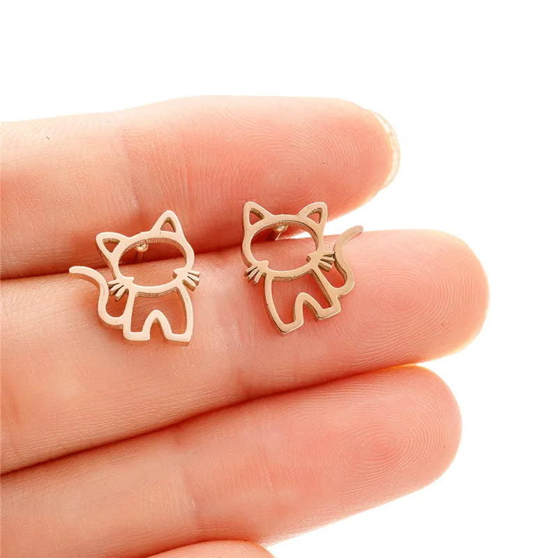 4Pairs/Lot Lovely Stainless Steel Cat Stud Earrings for Women Girl Fashion Happy Kitty Earings Dog Paw Ear Jewelry Piercing Gift