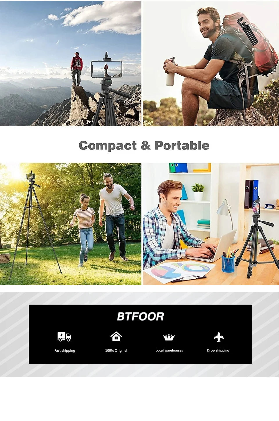 Phone Travel Self Tripod  Aluminum Tall 55” 140CM Stand With Quick Plates Mount Pan Head For Canon Nikon DSLR SLR Digital Camera