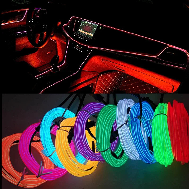 5M EL Wiring Neon Strip with USB LED Car Interior Decoration Light DIY Flexible Ambient Light Car LED Strip Soft Rope Tube