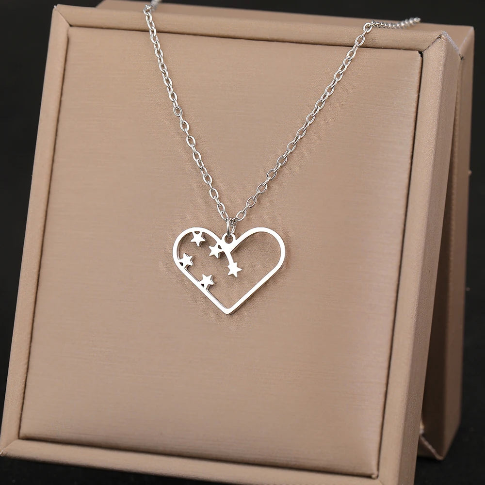 Stainless Steel Necklaces Elegant Exquisite Heart Infinity Symbol Heartbeat Pendants Chain Trend Fine Necklace For Women Jewelry