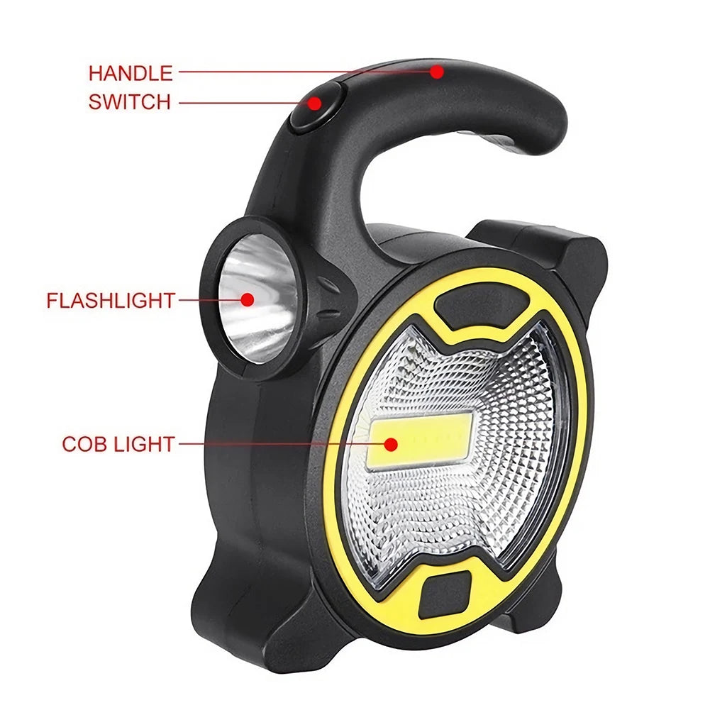 Battery Powered Portable COB LED Work Light Handheld Lantern Flashlight Outdoor Tent Camping Lights with Handle (Without Battery