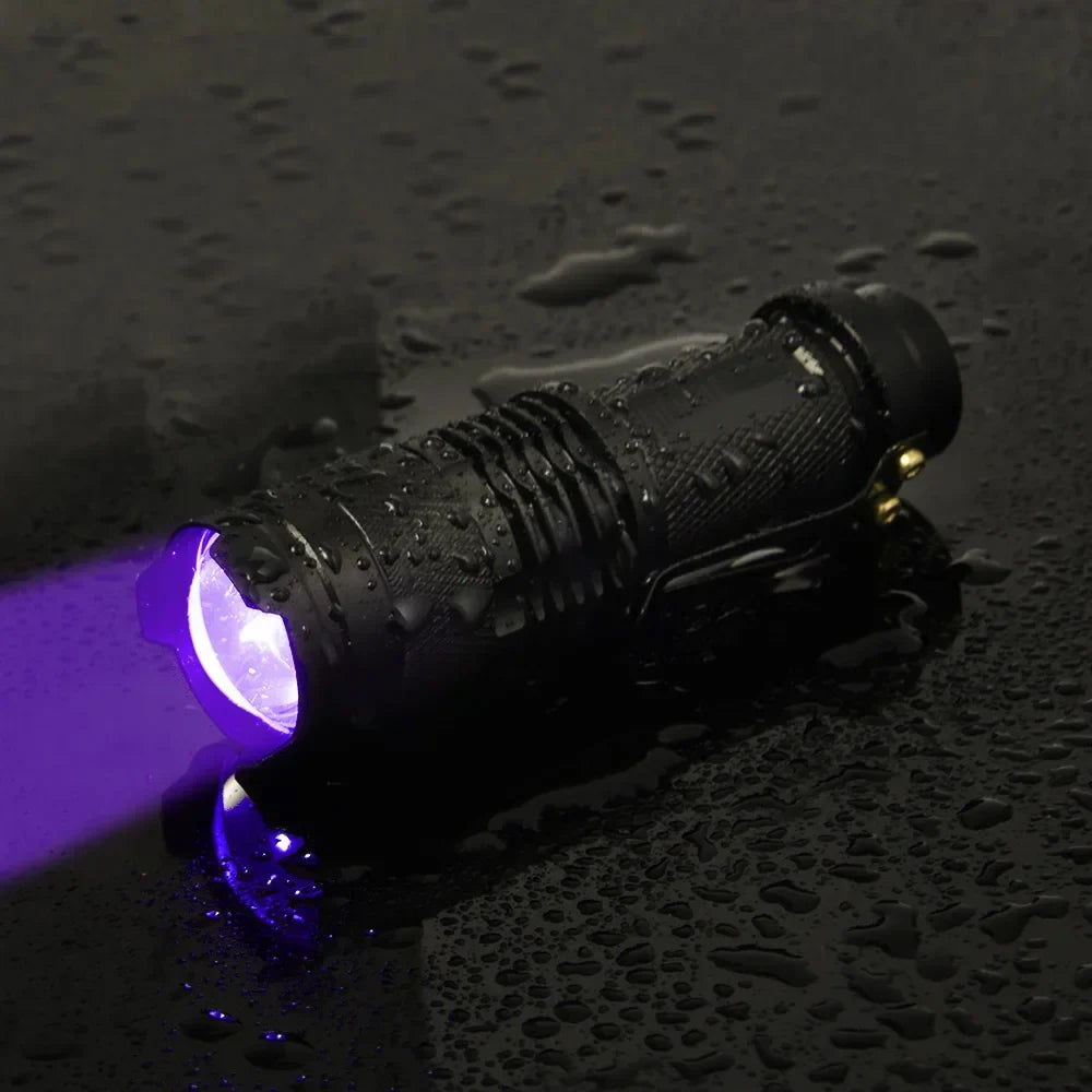 UV Portable Flashlight 365/395nm Black Light Mini Flashlight Zoom LED Ultra Violet Flashlights for Fluorescence Detection Torch