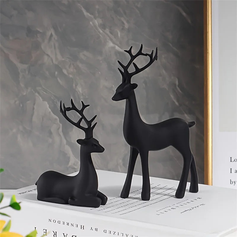 Christmas Decorate Modern Reindeer Figurines Matte Black Deer Statues Elk Sculpture Decorations for Living Room, Bedroom, Office