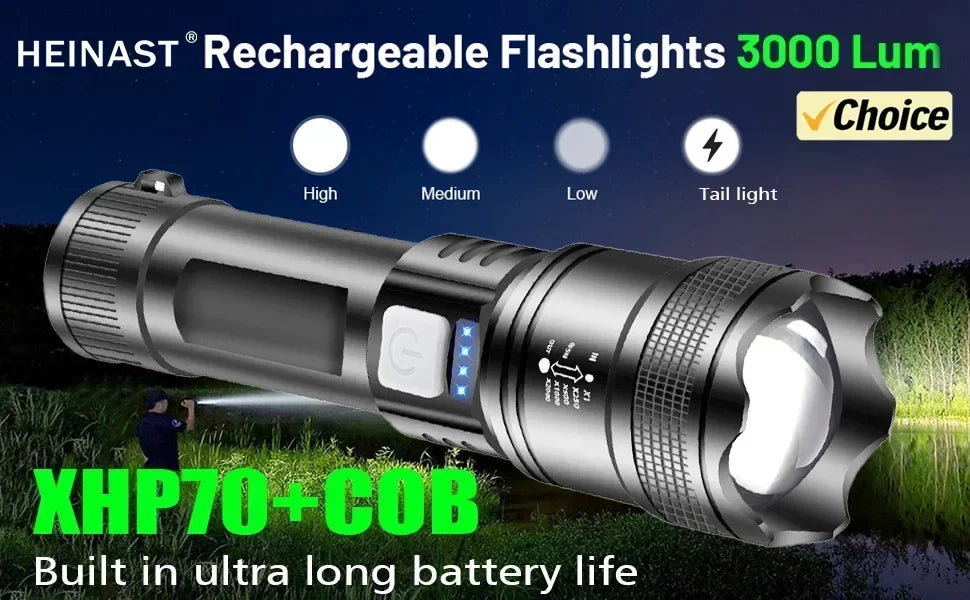 Super XHP120 Powerful Led Flashlight High Power Torch Light Rechargeable Tactical Flashlight Built-in 18650 Battery Camping Lamp