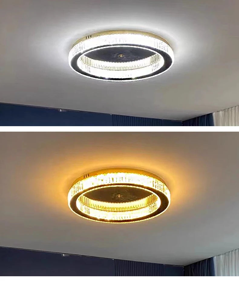 Modern interior living room luxury gold round crystal ceiling light indoor home lighting ceiling light ring glossy LED light