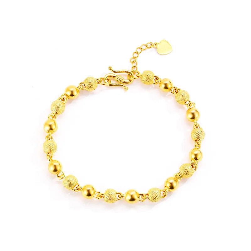 Gold 24K999 Womens Solid Round Buddha Pearl Sand Bracelet Transfer AU999 Gold Beads 3D Hard Gold Linglong Bracelet