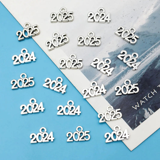 30/50/100pcs Antique Silvery Year Charms, Year 2024, Year 2025, Year Letter Pendant For DIY Jewelry Making Handmade 9x13mm