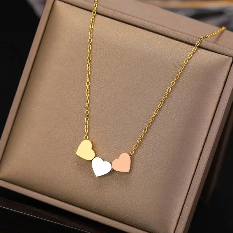 RAKOL Stainless Steel Necklaces Trend Sweetheart Gold Color Silver Color Metal Charms Pendants Chains Fashion Necklace For Women