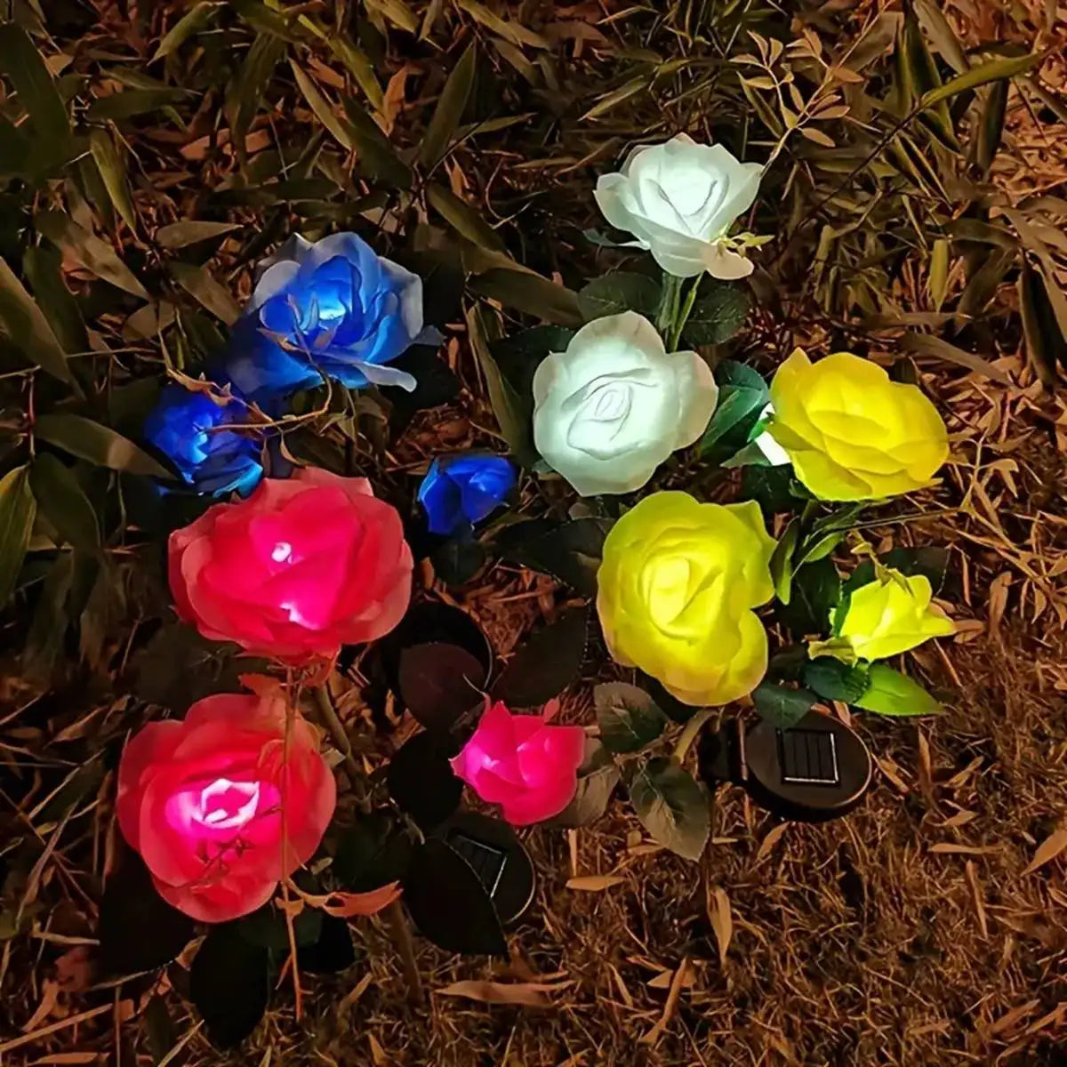 1pcs Outdoor Waterproof Solar Rose Lights with 3 Realistic Lighted Flower Heads Garden Decorative Lamp For Home Patio Decoration