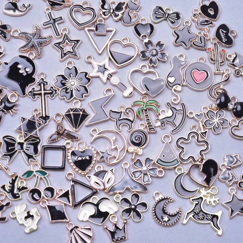 30/50/100PCS Mixed Gold Color Alloy Enamel Cute Heart Flower Fruit Charms Pendant For DIY Earrings Bracelet Jewelry Accessories