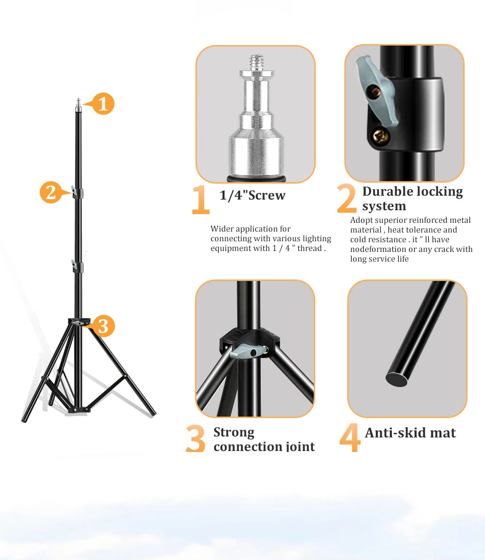 2M Adjustable Tripod for Phone Mobilephone Selfie Stick Light Stand 1/4 Screw Head For Photo Studio Flashes Photographic Softbox