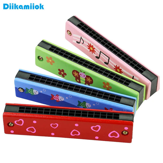 16-Hole Wooden Harmonica Cartoon Animals Painted Toy Musical Instrument Play Kids Early Educational Toys for Children Gifts