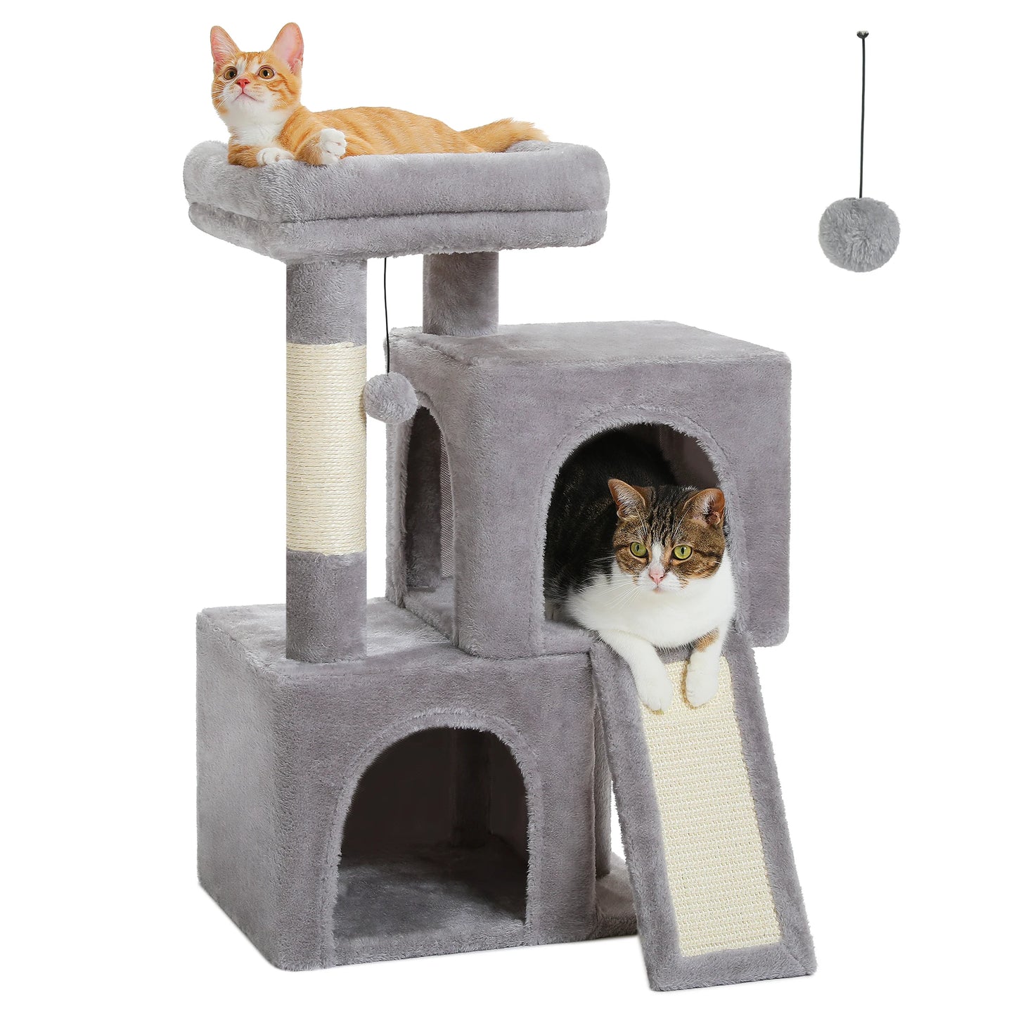 Cat Tree Luxury Cat Towers with Double Condos Spacious Perch Cat Hammock Fully Wrapped Scratching Sisal Post and Dangling Balls