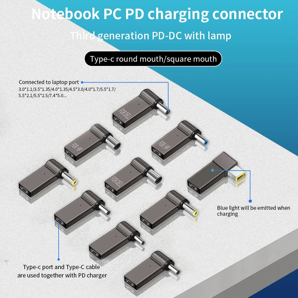 TISHRIC Laptop Power Charger Supply Connector Adapter PD 100W 5A  USB Type-C Female to DC Male For HP/Lenovo/DELL