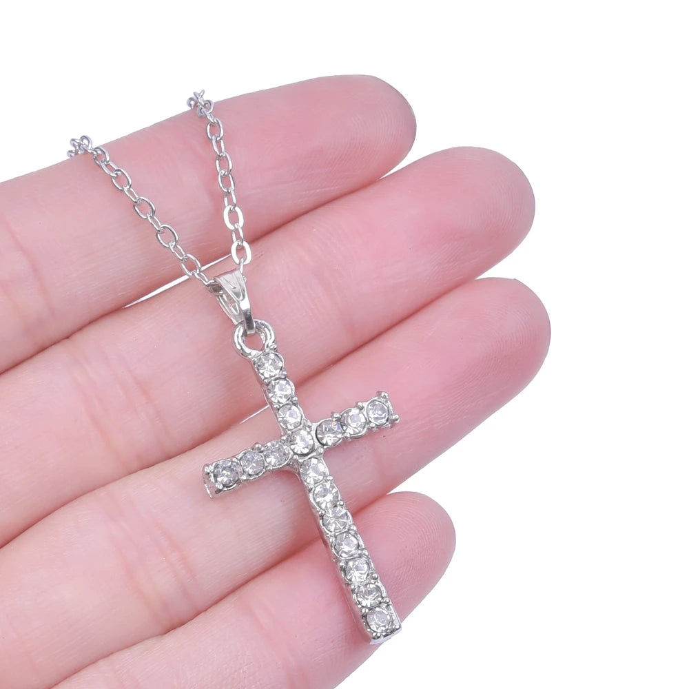 Women Necklace Jewelry Chain Fashion Cross With Rhinestone Pendant Necklace Stainless Steel Choke Ring Women Accessories New